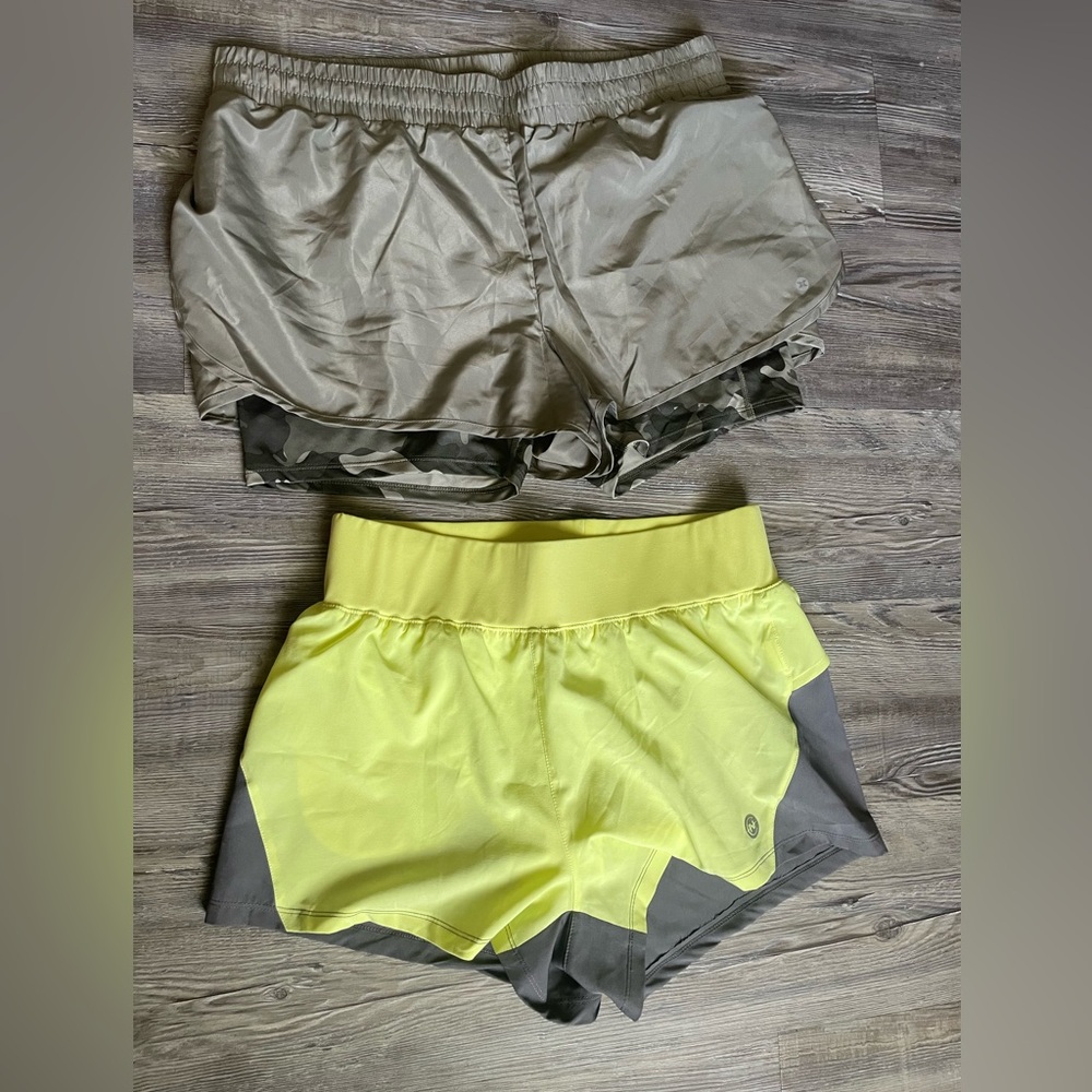 Nautica Women's Athletic Shorts in Yellow and Gray. RBX Shorts and green